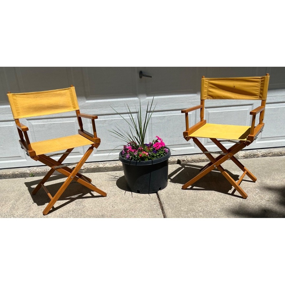 Vintage Pair Gold Medal Commander Director Chairs Orange Canvas Racine WI USA